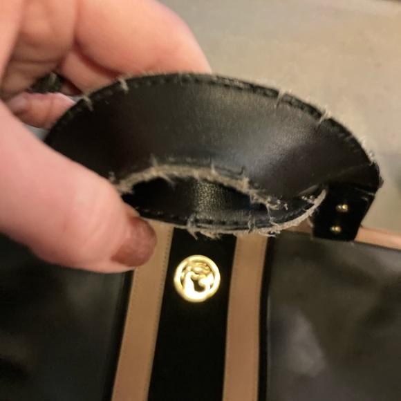 Spartina Black and Tan leather tote bag - Picture 3 of 7